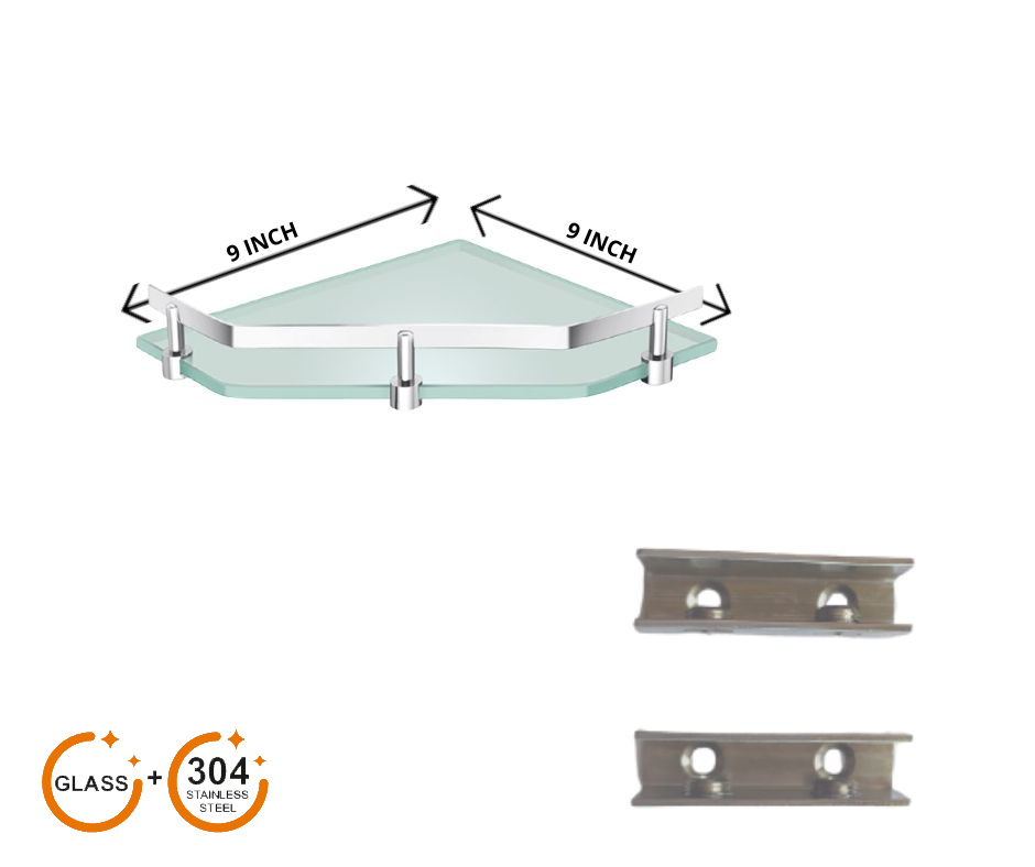 Corridor Design your space Corridor Sturdy Frosted Glass Corner with S.S.304 Railing-(9x9 INCH)